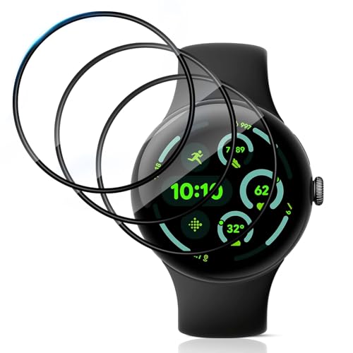 QULLOO 3 Piezas Protector de Pantalla para Google Pixel Watch 3 45MM, 3D HD cobertura completa Cristal Vidrio Templado, Sin Burbujas Proteccion Película Screen Protector para Pixel Watch 3 XL 45MM
