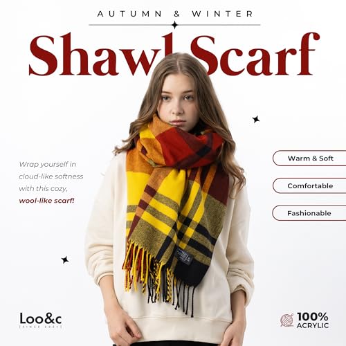 Men's Women's Winter Thick Large Chunky Scarf, Unisex, 100% Acrylic Plaid/Plain Pattern, Soft & Cozy Stole3