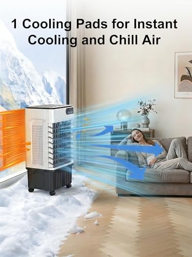 Image of Uthfy Swamp Cooler, 30 Inch Evaporative Air Cooler with 5.3 Gal Large Water Tank, 1800 CFM, 120 Oscillation, 3 Modes & 3 Speeds, Remote, 12 H Timer, 4 Ice Packs, Portable Air Conditioner for Outdoor