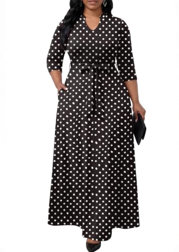 Image of FANDEE Women's Maxi Dresses V Neck 3 /4 Sleeve Long Dress with Pockets