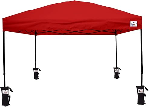 Impact 10 x 10 Pop Up Canopy Tent with Weight Bags, Instant Shelter, Black Steel Frame, UV Coated, Includes 4 Weight Bags and Roller Bag, Red