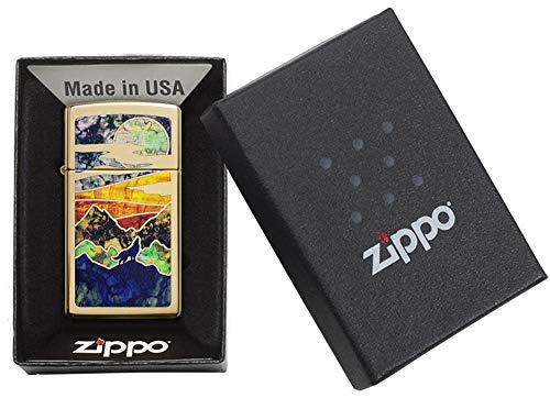Encendedor Zippo Slim Howling Wolf Latón Pulido miniatura 6