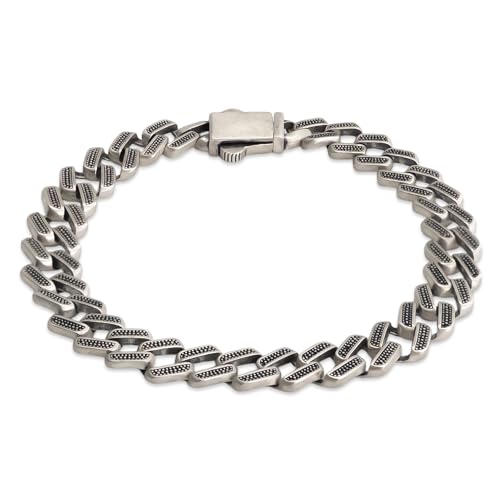 925 Solid Sterling Silver Cuban Link Bracelet for Men - Light Textured Mens Hand Chain Bracelets 8 mm Thick Matte Finish 7