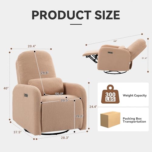 Image of Power Swivel Rocker Recliner Chair, Lady Size Recliner, Nude Apricot