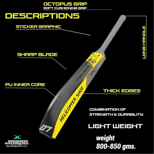Image of Jaspo Thala Plastic Cricket Kit | 34 Inch Bat Specially Designed for Tennis Ball & Wind Ball | Durable Cricket Set for Kids, Beginners & Casual Play (Thala Bat with 6pc Ball)