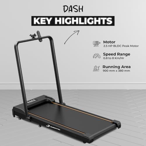 Image of Durafit91 Dash 2.5HP Peak BLDC Motor Treadmill with Mobile Stand & Remote Control |100 kg User Capacity | 8 km /h Max Speed | LED Display with Foldable Under-Desk Design | Home Use