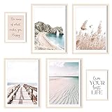Set Láminas Decorativas Pared. Láminas decorativas, láminas para enmarcar. Set de 6 láminas para Cuadros decoración salón modernos (4 láminas DIN A3 / 2 DIN A4) Sin Marcos, Reversibles (Playa Nuevo)