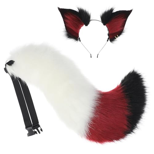 TTYAO REII Fox Ears and Tail Set for Cosplay Furry Wolf Animal Ears Headband Fursuit Tail for Halloween Role Play Party