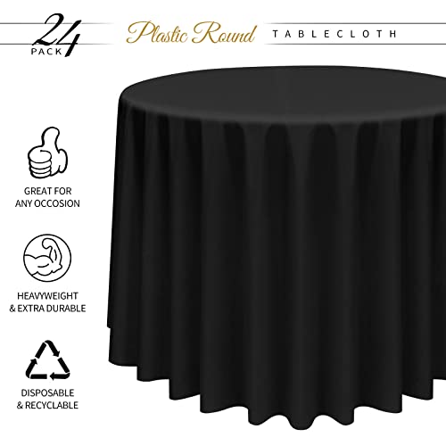 Ymhpride 24 Pack Black Round Tablecloths,84 Inch Black Plastic Disposable Table Cloth,Black Plastic Table Cloths For Parties,Picnic,Birthday,Wedding,Outdoor #TOP1
