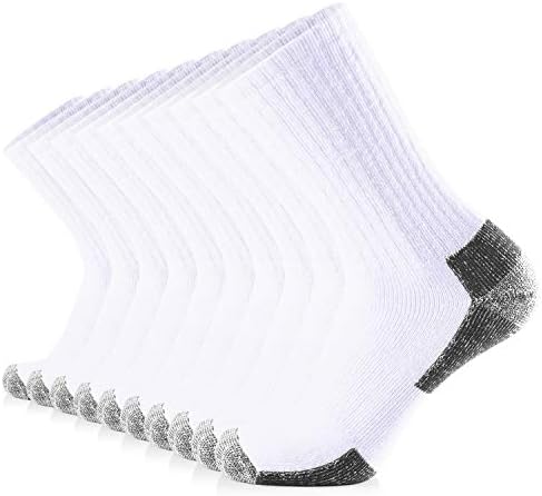 JOURNOW Men's Cotton Moisture Wicking Extra Heavy Cushion Sport Hiking Working Crew Socks 10 Pairs (10-13, White+Black)