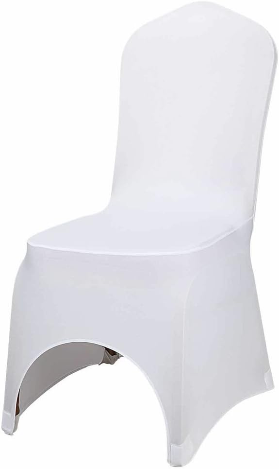 Ivhomeshop 100 pcs Arched Front White Lycra Spandex Stretch Chair Covers Wedding Anniversary Party Cover Event Dining Banquet Decoration Slipcovers