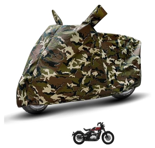 Image of Auto Hub Waterproof Bike Cover Compatible with Jawa 42 Bobber Dustproof, UV Protection Two Wheeler Bike 42 Bobber Cover - Army Print