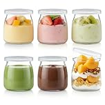 Siocok 6Pcs 200ml Pudding Glass Bottle,Yogurt Glass Jars with Plastic Lids, Small Glass Bottles, for Yogurt Making,Milk,Jams,Jelly,Pudding,Mousse