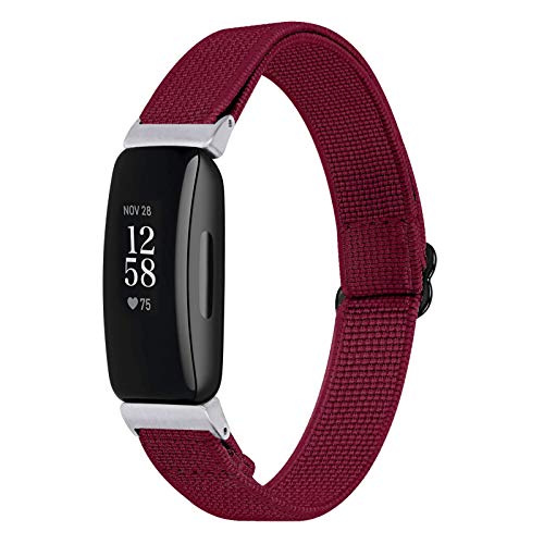 BabyValley Band Compatible with Fitbit Inspire 2 Nylon Wristband Stretchy Sport Scrunchie Fabric Bracelet Replacement Strap for Inspire 2 Tracker (Wine Red)