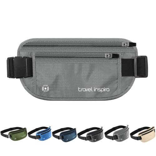 travel inspira Travel Money Belt with Slim Anti-Theft RFID Blocking Passport Holder for Travel Concealed under Clothes for Ultimate Protection of Credit Cards Cash Passport & Documents Grey