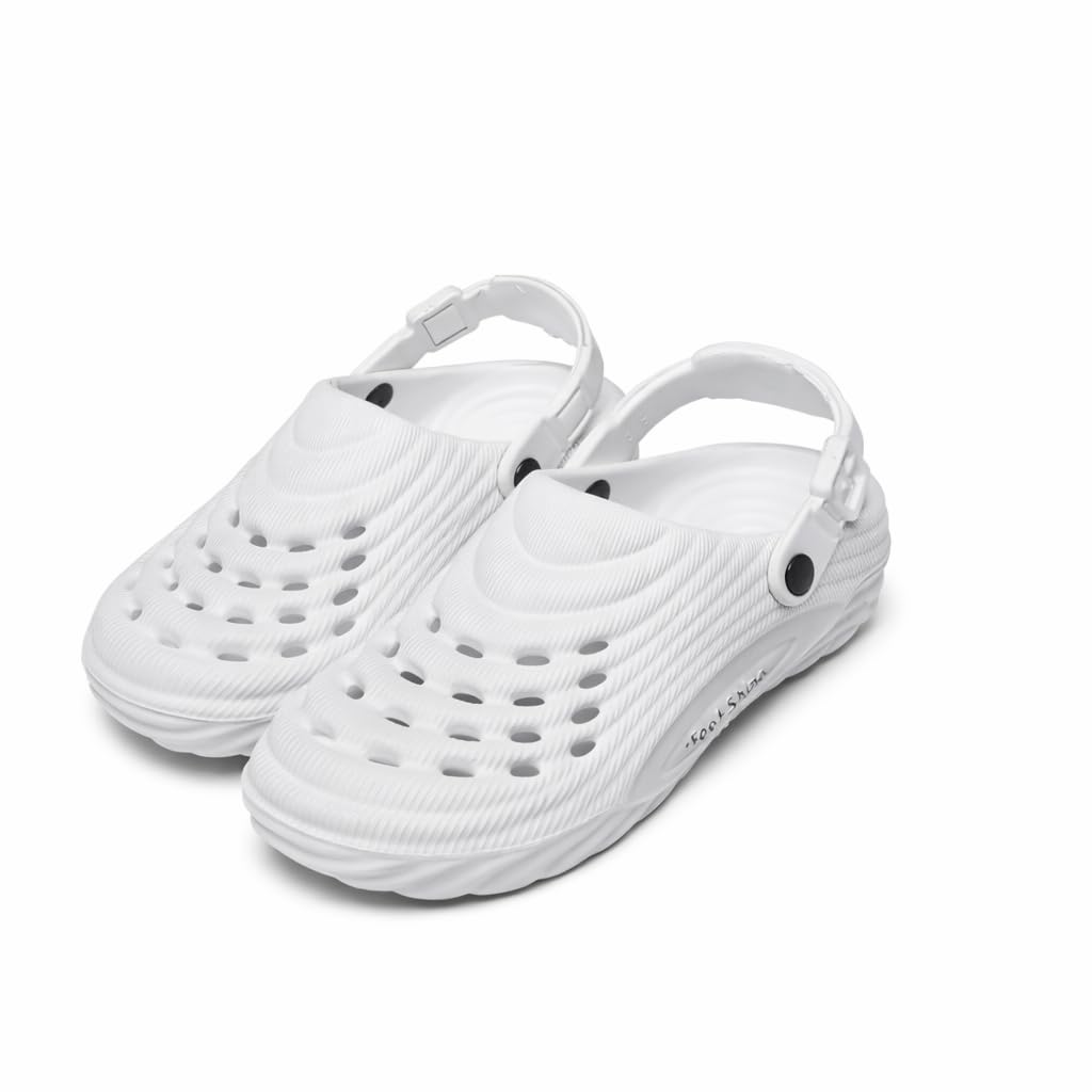 Lightweight Clogs with Adjustable Back Strap, White, Perforated Design, Waterproof Casual Footwear for Indoor and Outdoor Use-image-46