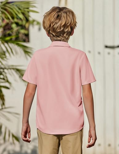 Image of Arshiner Boys Short Sleeve Dress Shirts Solid Button Down Shirts | formal Uniform School Shirt, for 4-12 Years, Hidden Buttons, with Chest Pocket, Regular Fit, Summer Tee top for Kids