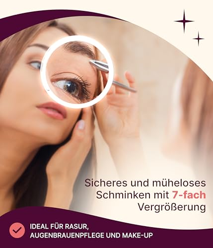 Fantasia Beauty® Kosmetikspiegel mit 7-facher Vergrößerung – Sicherer Halt durch 3 Saugnäpfe – Perfekt zum Schminken & Rasieren – Ø 23 cm – Vergrößerungsspiegel ohne Bohren für Bad, Dusche & Reisen 2
