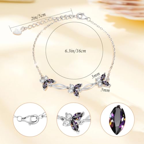 Image of Sterling Silver Butterfly Link Bracelet for Women,Adjustable Charming Dainty Jewelry,Ideal Gift for Mom,Wife and Her