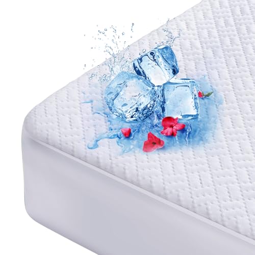 Cooling Waterproof Mattress Protector Queen Size, Mattress Cover 3D Air Fabric Mattress Pad Cover Smooth Soft Breathable Noiseless, 8”-21” Deep Pocket