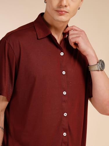 Image of Thomas Scott Men's | Relaxed Fit | Solid | 100% Polyester | Co-Ord Set With Short Sleeves & Spread Collar