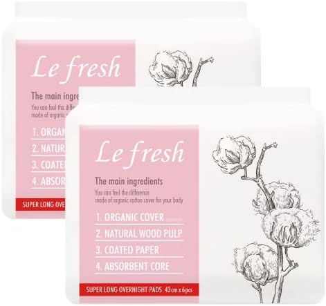 Lefresh Organic Cover Maxi Pads with Wings | Super Long Overnight, 12 Count | Heavy Absorbency - Unscented - Vegan - Chlorine Free - Ultra Thin Pads for Women