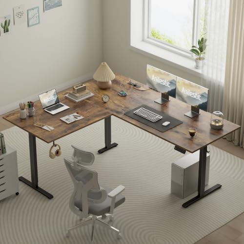 Image of Agilestic 63x55 Inch L Shaped Electric Standing Desk, Corner Workstation, Rustic Brown