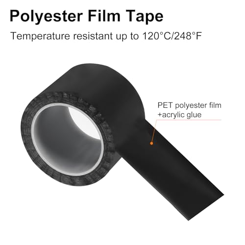 Image of uxcell 1 Rolls Black 2.76 Inch x 72 Yards Polyester Film Electrical Tape PET Tape High Temperature Heat Resistant Tape for Transformer Motor Wire 5S Positioning Logo,70mm x 66m