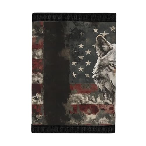 GIFTPUZZ Wallet for Boys American Flag with Wolf Camo Wallet Teens Trifold Wallet for Men with Cash Pocket and Card Holder Boys Sports Wallets Lightweight3