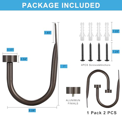 Premium Curtain Holdback, Quality Metal Decorative Curtain Holdbacks with Zinc Alloy Cap Finials,Rust-Proof, Set of 2 Window Curtain Holdbacks,Dark Bronze