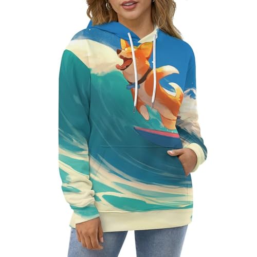 Pullover Chien Mignon Faisant du Surf sweatshirt à capuche manches longues - 2