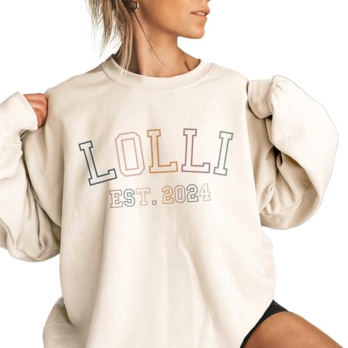 Lolli Est Sweatshirt, Personalized Lolli To Be Shirt, Established, Gift For New Grandma, Pregnancy Announcement, Custom Year Crewneck Ash Grey2