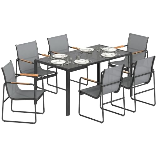 Outsunny Conjunto de Mesa y Sillas Jardín de 7 Piezas Gris
