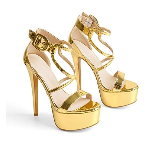 LISHAN Women's Gold Platform Heels Ankle Strap Crisscross High Heel Sandals Open Toe Single Band Shoes Gold Plus US 11 Cover