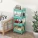Sywhitta 4-Tier Plastic Rolling Utility Cart with Handle, Multi-Functional Storage Trolley for Office, Living Room, Kitchen, Movable Storage Organizer with Wheels, Green