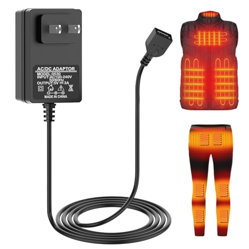 Image of 5V2A USB Wall Charger Wire Plug for Heated Vests Jackets Hoodies USB Connection Cables Charger with Male USB Plug Power Supplies for Heated Clothing for Home Office Maintains Lasting Warmth(6.56ft),,