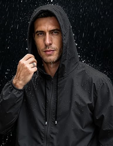 Image of Mens Rain Jacket Lightweight Waterproof Raincoat with Hood Packable Windbreaker Jacket Hiking Cycling