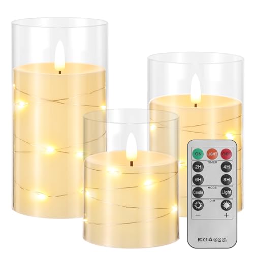 Image of Flameless Candles, Battery Operated LED Candles with Remote and Timer Flickering Flameless Candle for Romantic Ambiance and Home Halloween Decor Durable Acrylic Shell with Embedded Star String