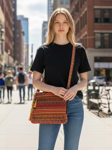 Image of The House of tara Office Laptop Bag for Women 13.3 And 15.6 Inch | Ideal For Office & Travel | Multicolour Embellished Handloom Fabric | MacBook Messenger Business Bag for ladies