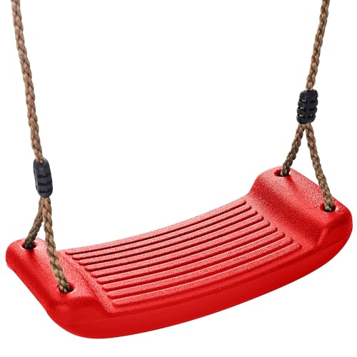 Kids Garden Swing Seat Replacement - Childrens Replacement Swing Seat with Adjustable Rope - Weather Resistant Plastic Outdoor Playground Accessory or Climbing Frame Accessories RED