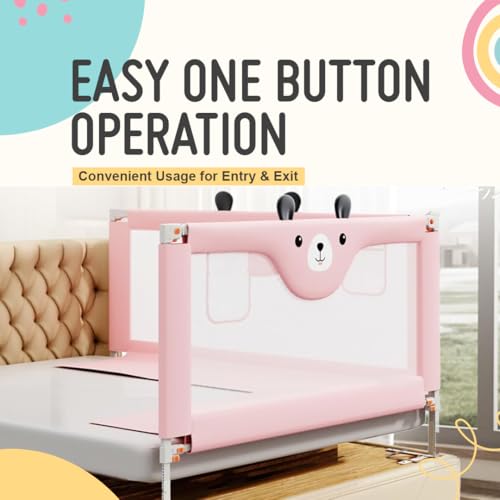 Image of Safe-O-Kid 1-Year Warranty 6 Feet /180 Cms Metal Baby Bed Rail, Adjustable Height, Baby Safety Bed Railing for Secure Sleep, Bed Guard for Babies, Pink-Pack of 1