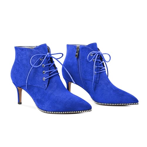AUMOTED Women Ankle Boots Beaded Pointed Toe Kitten Low Heel Ankle Bootie with Side Zipper Lace Up Short Boot 2.5 Inch Casual Comfortable Dress Boots3
