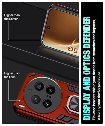 Image of WOW IMAGINE Shock Proof Back Case Mobile Cover for Vivo X300 Pro 5G | Back Cover Case (Tough Armor | Hybrid PC + TPU | Ring Holder & in-Built Kickstand | Red)
