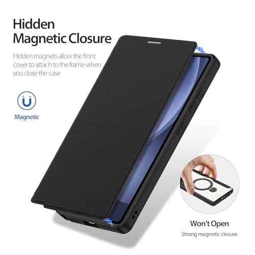 Image of DUX DUCIS for Samsung Galaxy S25 Ultra Case with MagSafe, 360Spin Magnetic Kickstand, Premium PU Leather Wallet Case Flip with RFID Blocking Clear Shockproof Phone Cases Cover (Black)