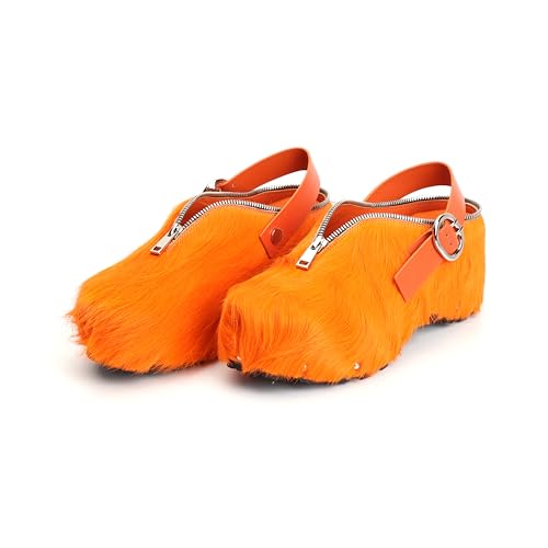 Image of XOBZJH Women's Natural Cow Print Fur Platform Clogs with Decorative Zipper & Adjustable Buckle Strap - Western Slip-On Punk Rivet Mules with Arch Support, Chunky Retro Rustic Style