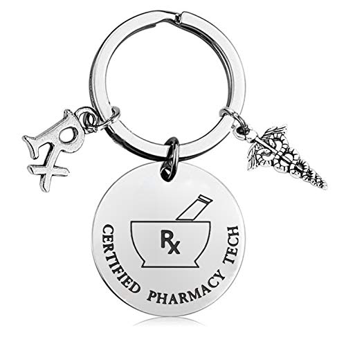 BEKECH Pharmacy Technician Gifts RX Pharmacist Keyring Gift Certified Pharmacy Tech Keychain RX Jewelry Pharmacy Jewelry Pharmacist Gift Pharmacy Student Graduation Gift (Silver)