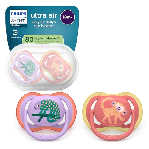 Philips Avent Sucettes ultra air - Tétines orthodontiques, pour bébés à partir de 18 mois, en silicone souple d'origine végétale, sans BPA, avec étui de...