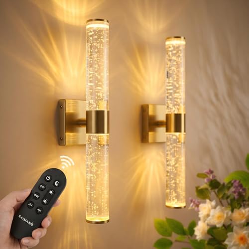 Image of Wall Sconces Set of Two,Guwikou Battery Operated Wall Sconce with 16000mAh Large Capacity,Screw-Mounted,USB-C Charging,Smart Auto, 30ft Remote abd 5 Brightness,for Bedroom Living Room Decor-15.8 Inch