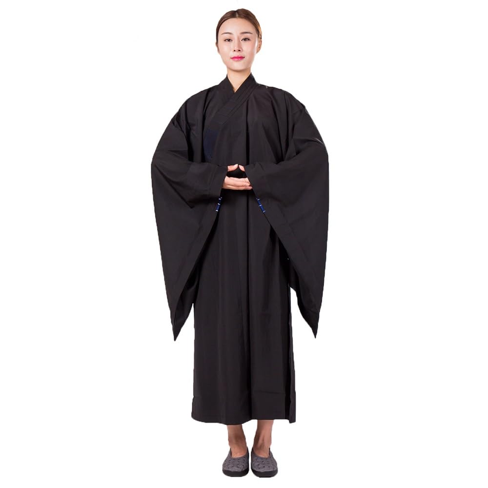 Anlione Unisex Black Meditation Monk Robe Loose Comfortable Traditional Buddhist Monk Clothing(,S)
