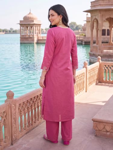 Image of INDO ERA Women's Silk Blend Floral Embroidered Thread Work Kurta & Pant with Dupatta Set (IEBBAI438)